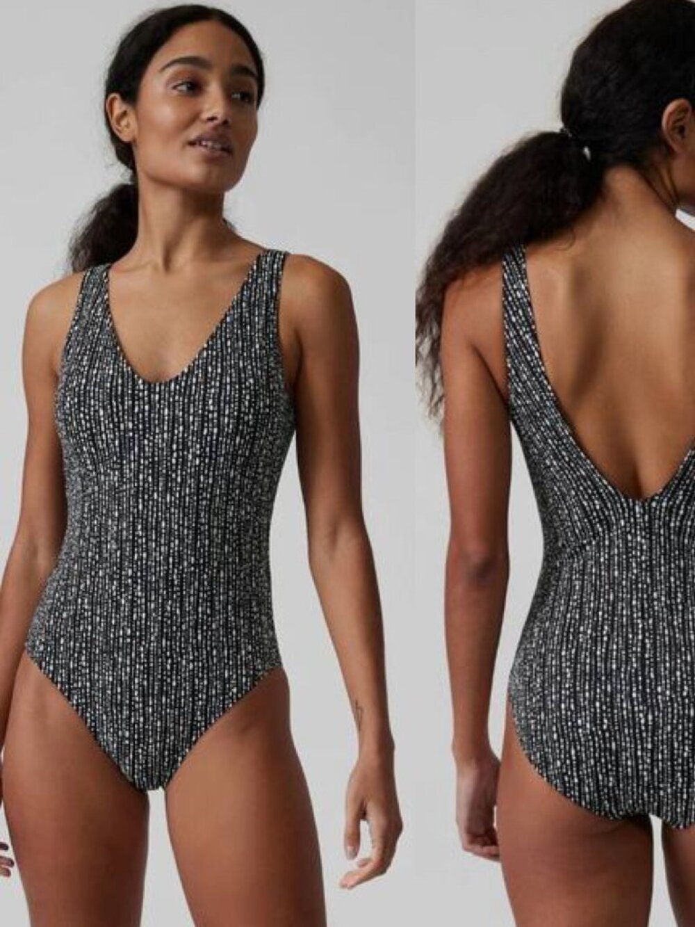 Athleta Black White Printed Seychelles One Piece Swimsuit